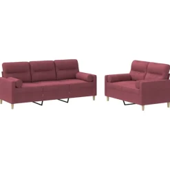 Banken*vidaXL 2-delige Loungeset met kussens stof Wijnrood