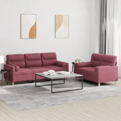 Banken*vidaXL 2-delige Loungeset met kussens stof Wijnrood