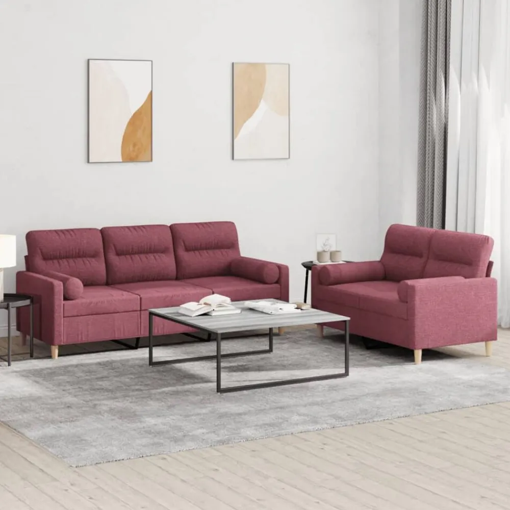 Banken*vidaXL 2-delige Loungeset met kussens stof Wijnrood