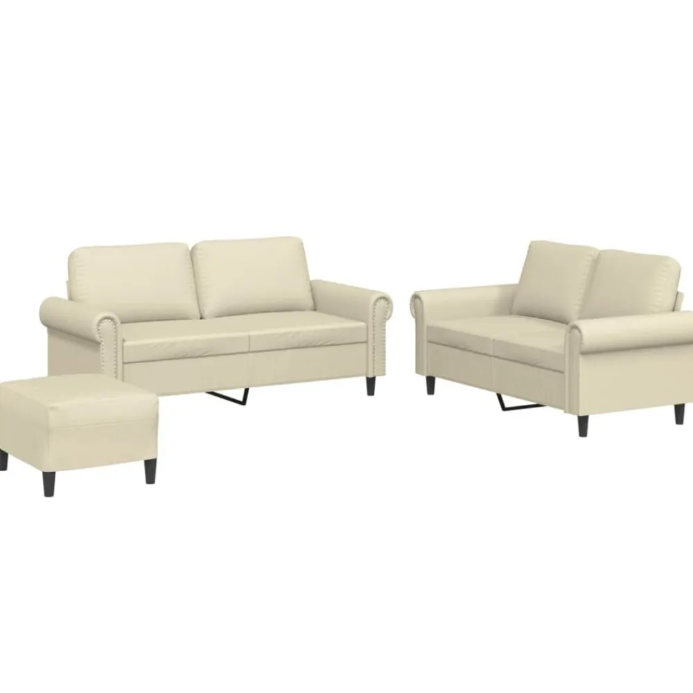 Banken*vidaXL 3-delige Loungeset met kussens kunstleer crème Crème