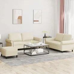 Banken*vidaXL 3-delige Loungeset met kussens kunstleer crème Cr&egrave;me