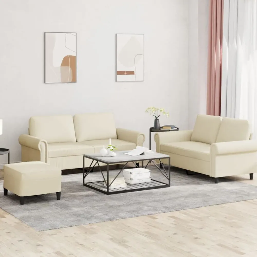 Banken*vidaXL 3-delige Loungeset met kussens kunstleer crème Crème