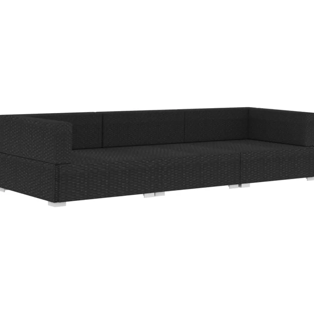 Tuinmeubelen*vidaXL 3-delige Loungeset met kussens poly rattan Zwart