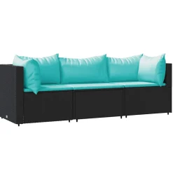 3-delige Loungeset met kussens poly rattan zwart>vidaXL