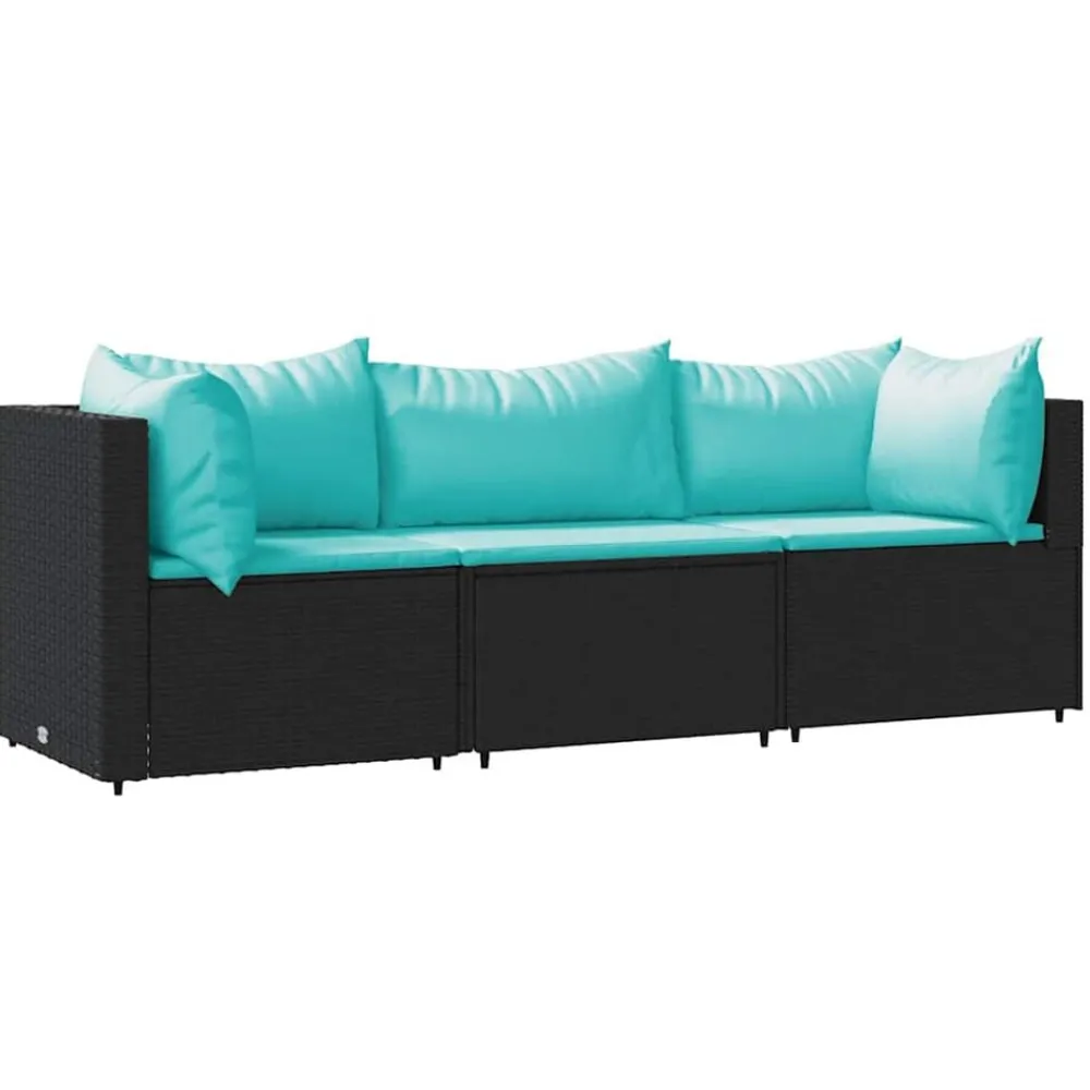 3-delige Loungeset met kussens poly rattan zwart>vidaXL