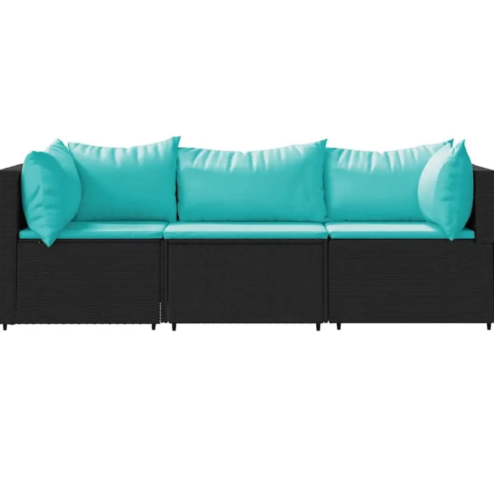 3-delige Loungeset met kussens poly rattan zwart>vidaXL