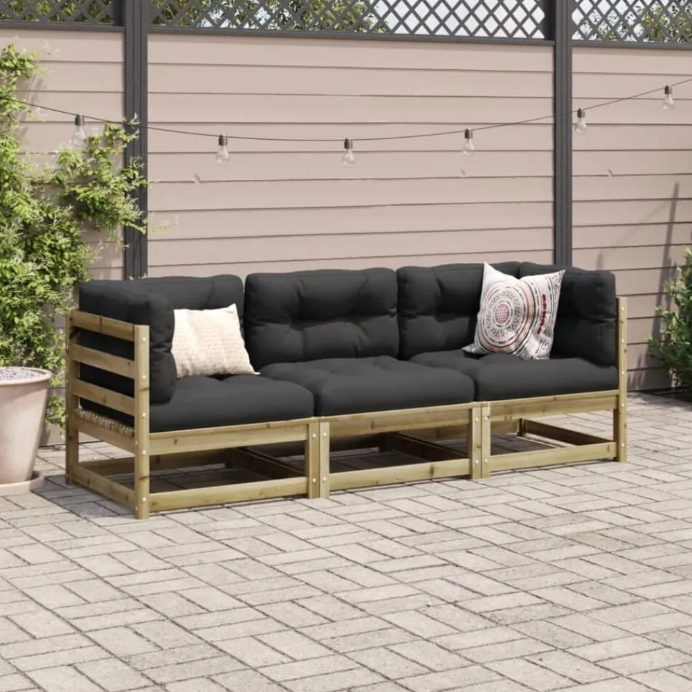 3-delige Loungeset met kussens geïmpregneerd grenenhout>vidaXL Outlet