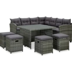 Tuinmeubelen*vidaXL 6-delige Loungeset met kussens poly rattan Grijs