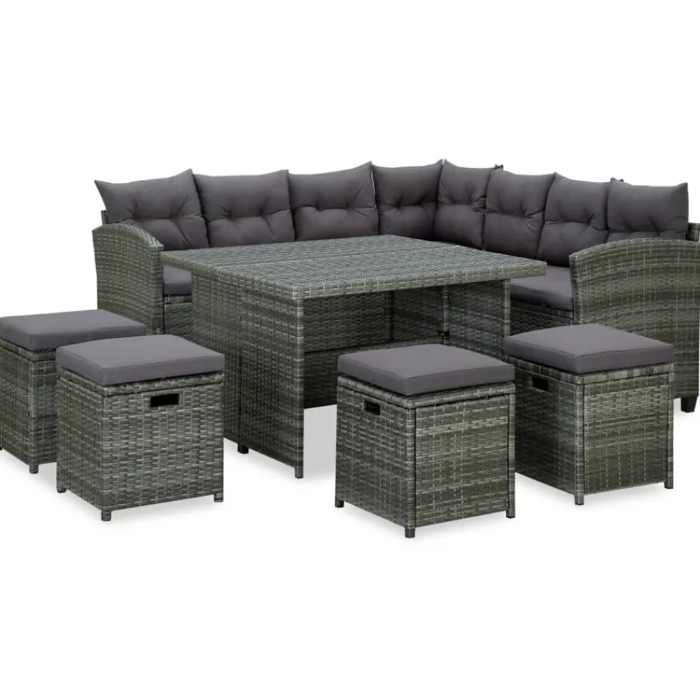 Tuinmeubelen*vidaXL 6-delige Loungeset met kussens poly rattan Grijs