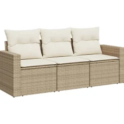 Tuinmeubelen*vidaXL 3-delige Loungeset met kussens poly rattan beige beige en crèmekleurig