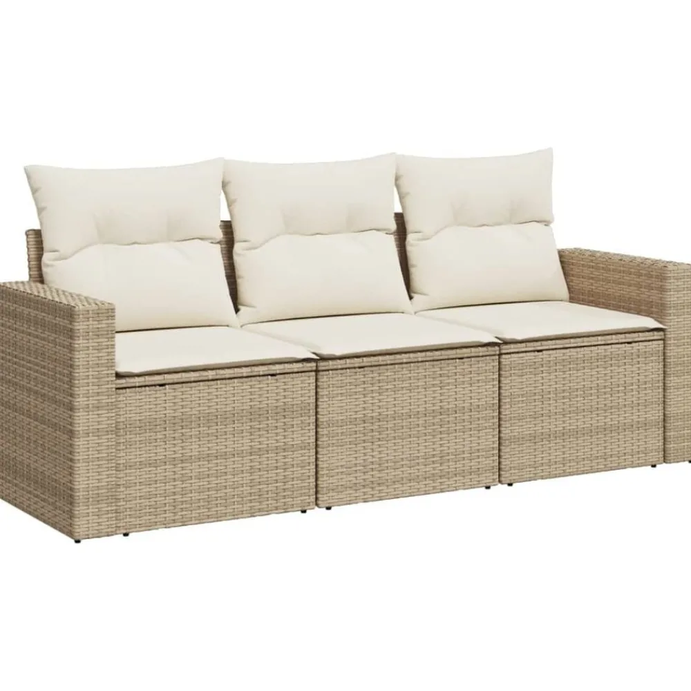 Tuinmeubelen*vidaXL 3-delige Loungeset met kussens poly rattan beige beige en crèmekleurig