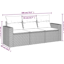 Tuinmeubelen*vidaXL 3-delige Loungeset met kussens poly rattan beige beige en crèmekleurig