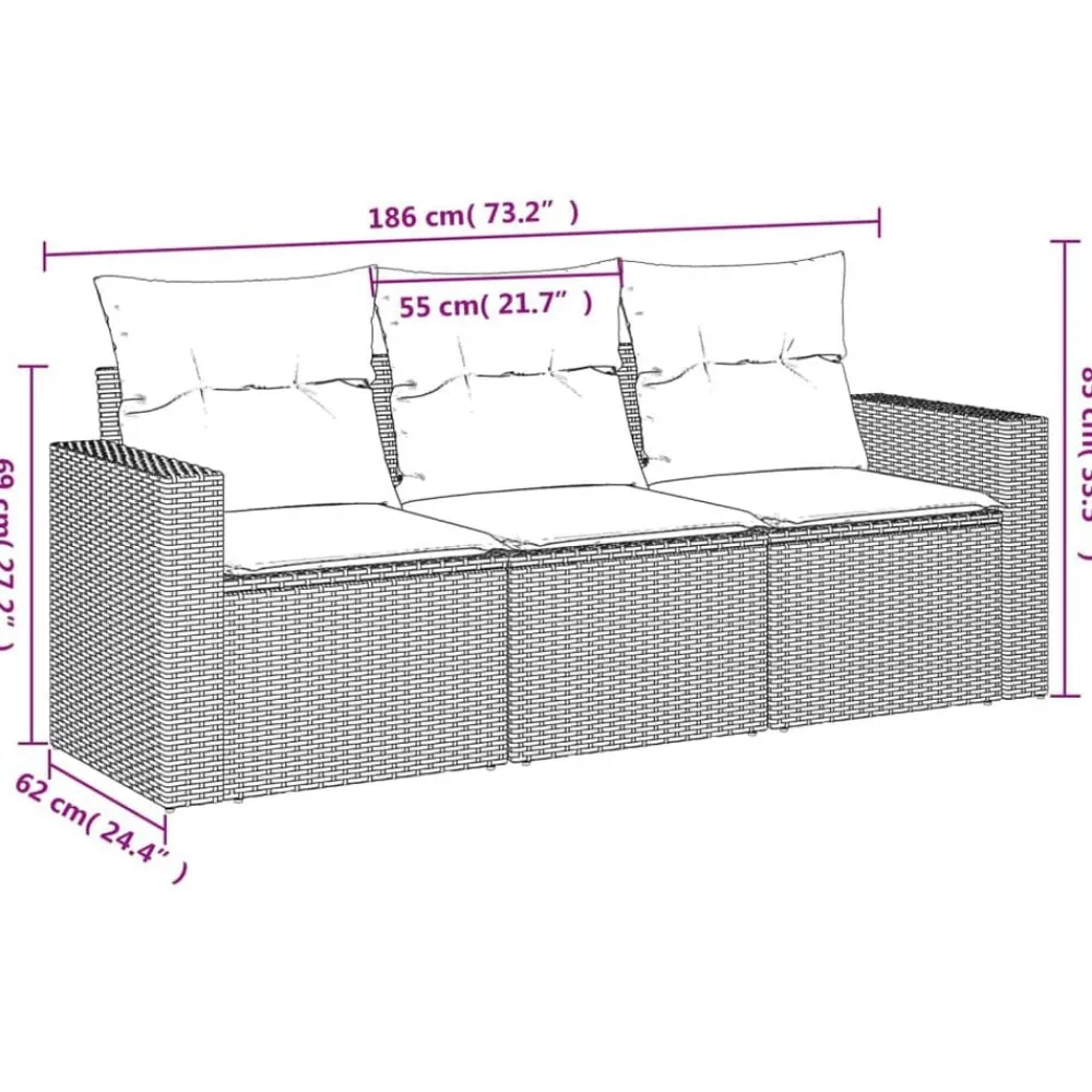 Tuinmeubelen*vidaXL 3-delige Loungeset met kussens poly rattan beige beige en crèmekleurig