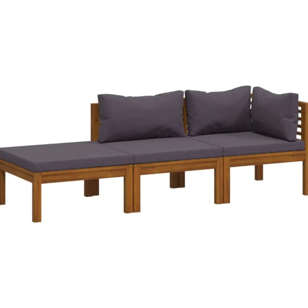 Tuinmeubelen*vidaXL 3-delige Loungeset met kussens massief acaciahout Donkergrijs
