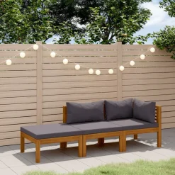 Tuinmeubelen*vidaXL 3-delige Loungeset met kussens massief acaciahout Donkergrijs