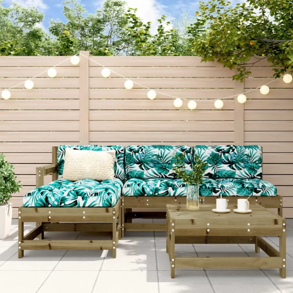 5-delige Loungeset met kussens geïmpregneerd grenenhout>vidaXL Outlet