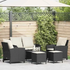 6-delige Loungeset met kussens poly rattan zwart>vidaXL Outlet