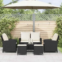6-delige Loungeset met kussens poly rattan zwart><noscript><img width=