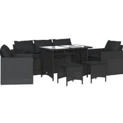 Tuinmeubelen*vidaXL 6-delige Loungeset met kussens poly rattan Zwart