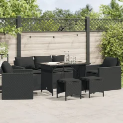 Tuinmeubelen*vidaXL 6-delige Loungeset met kussens poly rattan Zwart