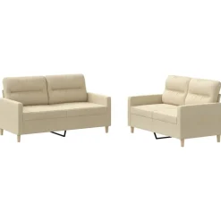 Banken*vidaXL 2-delige Loungeset met kussens stof crèmekleurig Cr&egrave;me