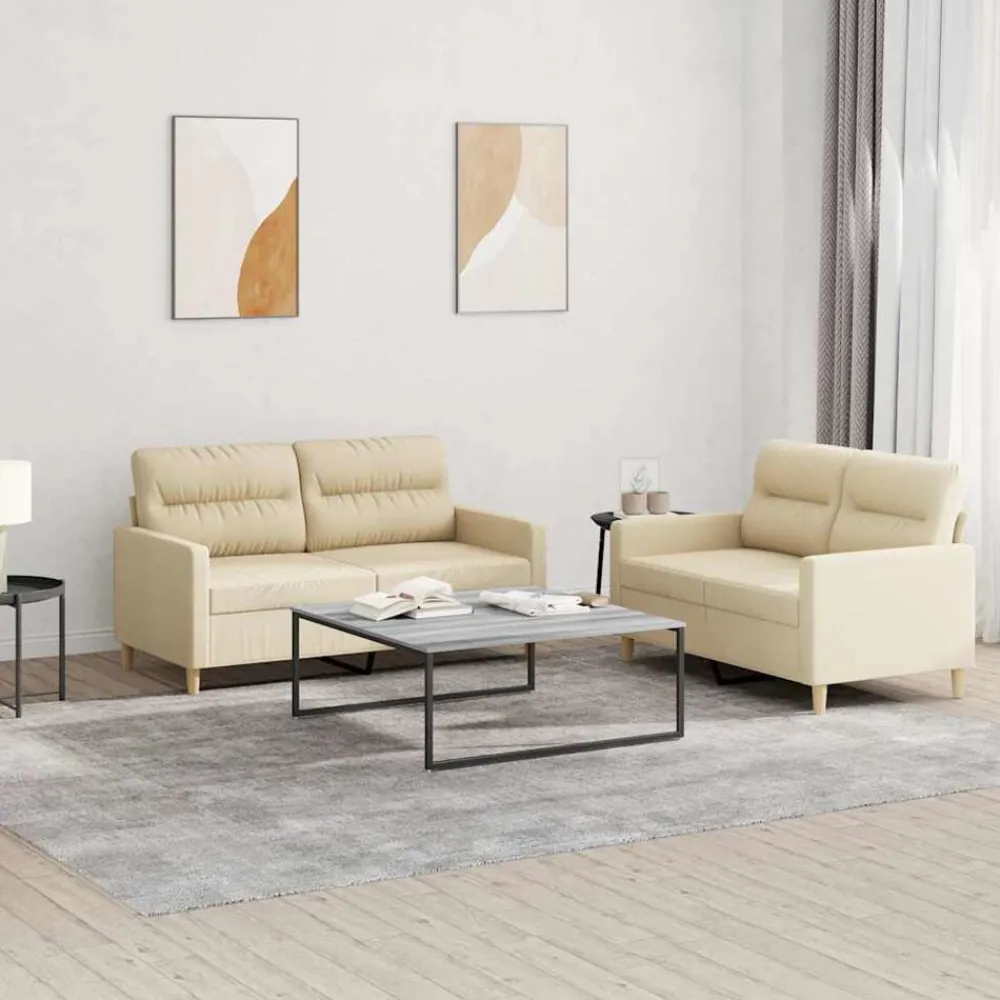 Banken*vidaXL 2-delige Loungeset met kussens stof crèmekleurig Crème