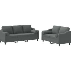 Banken*vidaXL 2-delige Loungeset met kussens stof Donkergrijs