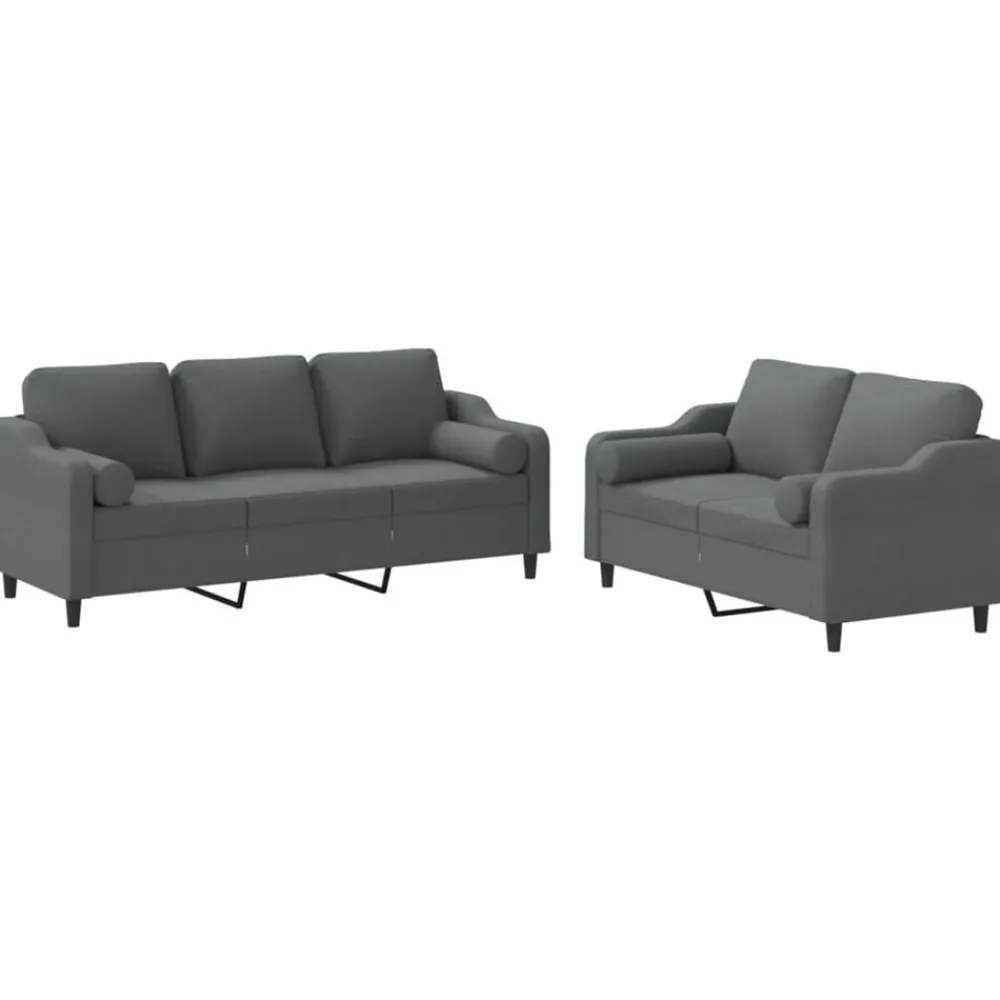 Banken*vidaXL 2-delige Loungeset met kussens stof Donkergrijs