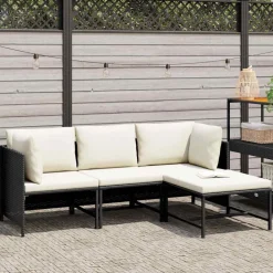 Tuinmeubelen*vidaXL 4-delige Loungeset met kussens poly rattan Zwart