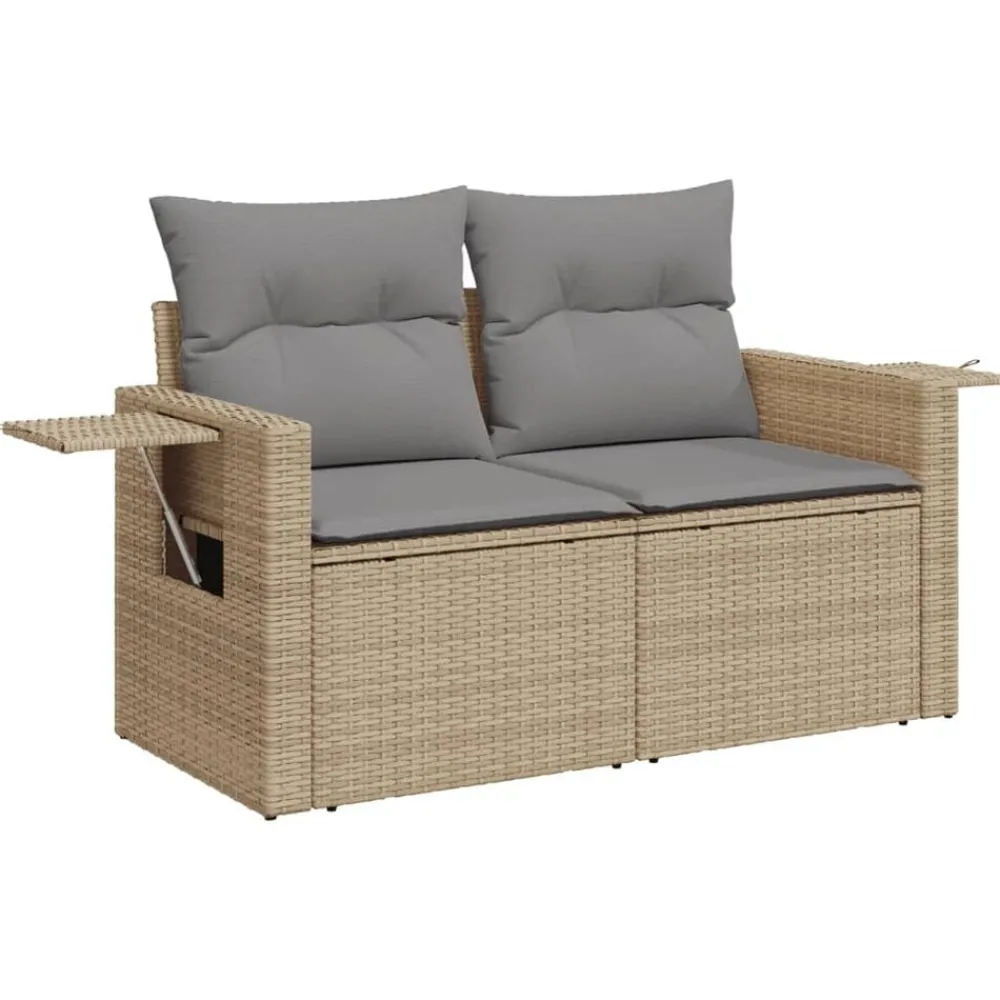 Tuinmeubelen*vidaXL 5-delige Loungeset met kussens poly rattan beige Beige en grijs