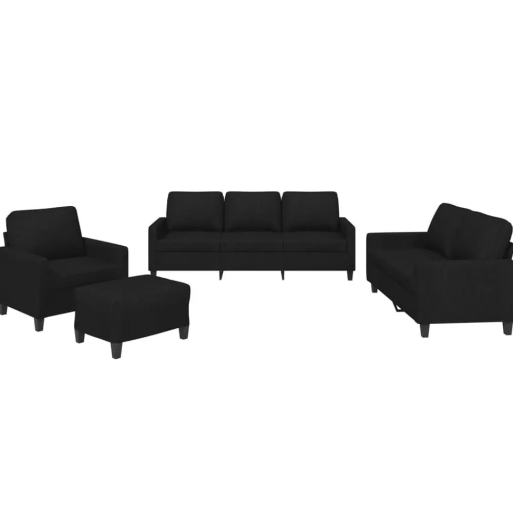 Banken*vidaXL 4-delige loungeset met kussens stof Zwart