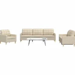 Banken*vidaXL 3-delige Loungeset stof crèmekleurig Cr&egrave;me