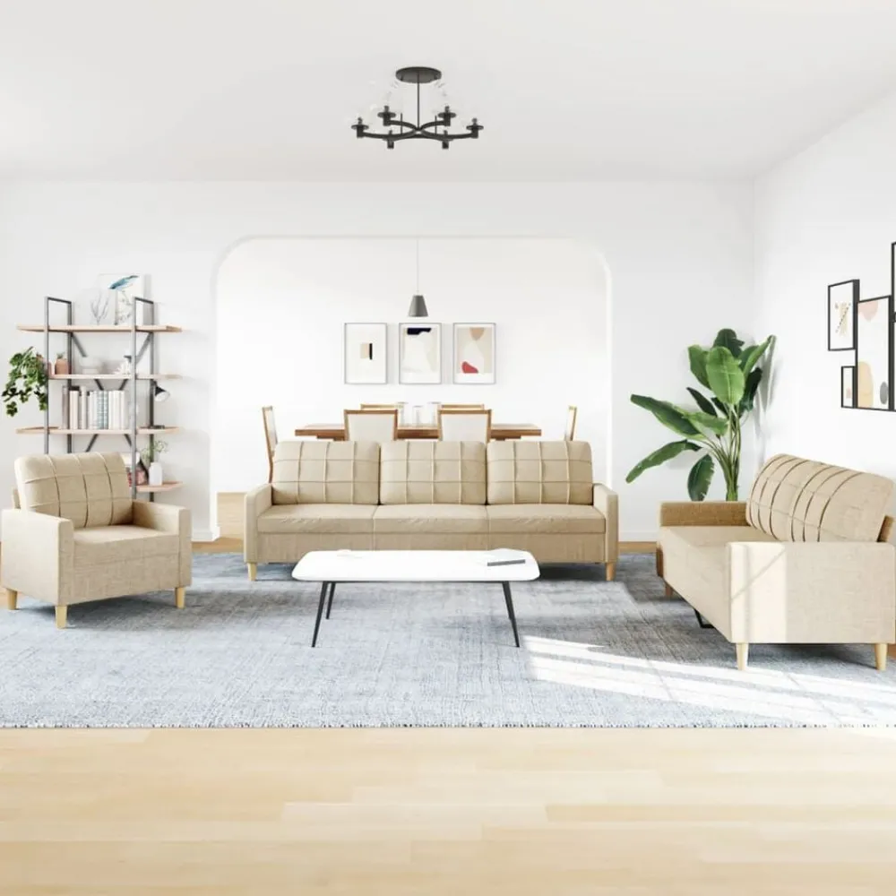 Banken*vidaXL 3-delige Loungeset stof crèmekleurig Crème