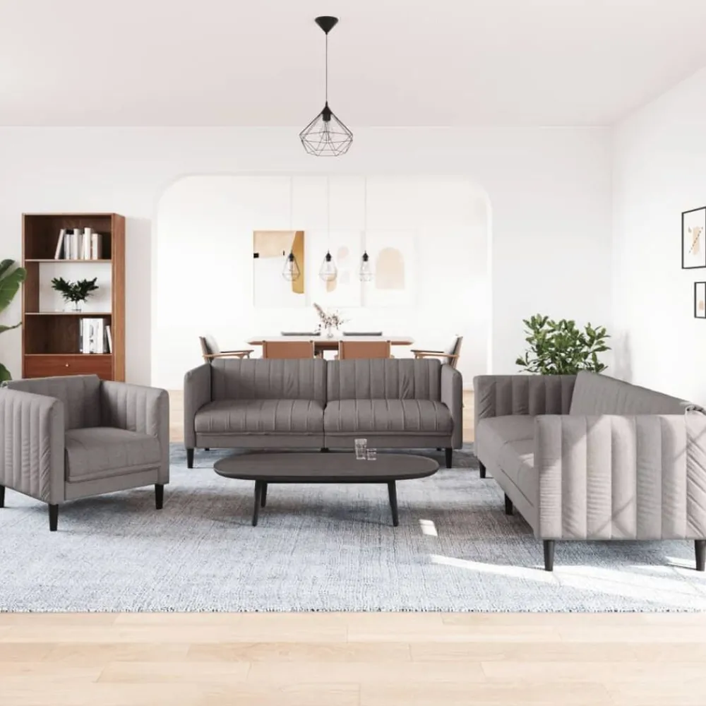 Banken*vidaXL 3-delige Loungeset stof Taupe