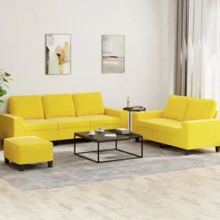 Banken*vidaXL 3-delige Loungeset stof Lichtgeel