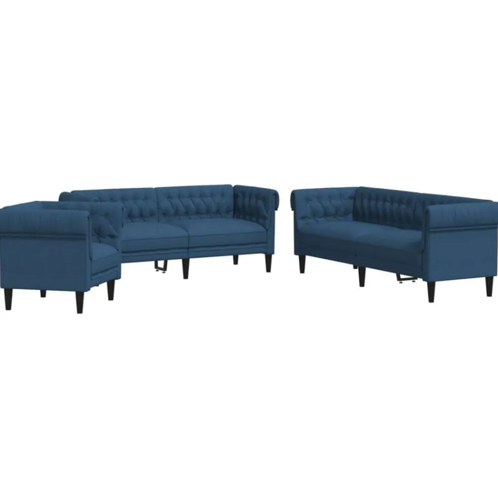Banken*vidaXL 3-delige Loungeset stof Blauw