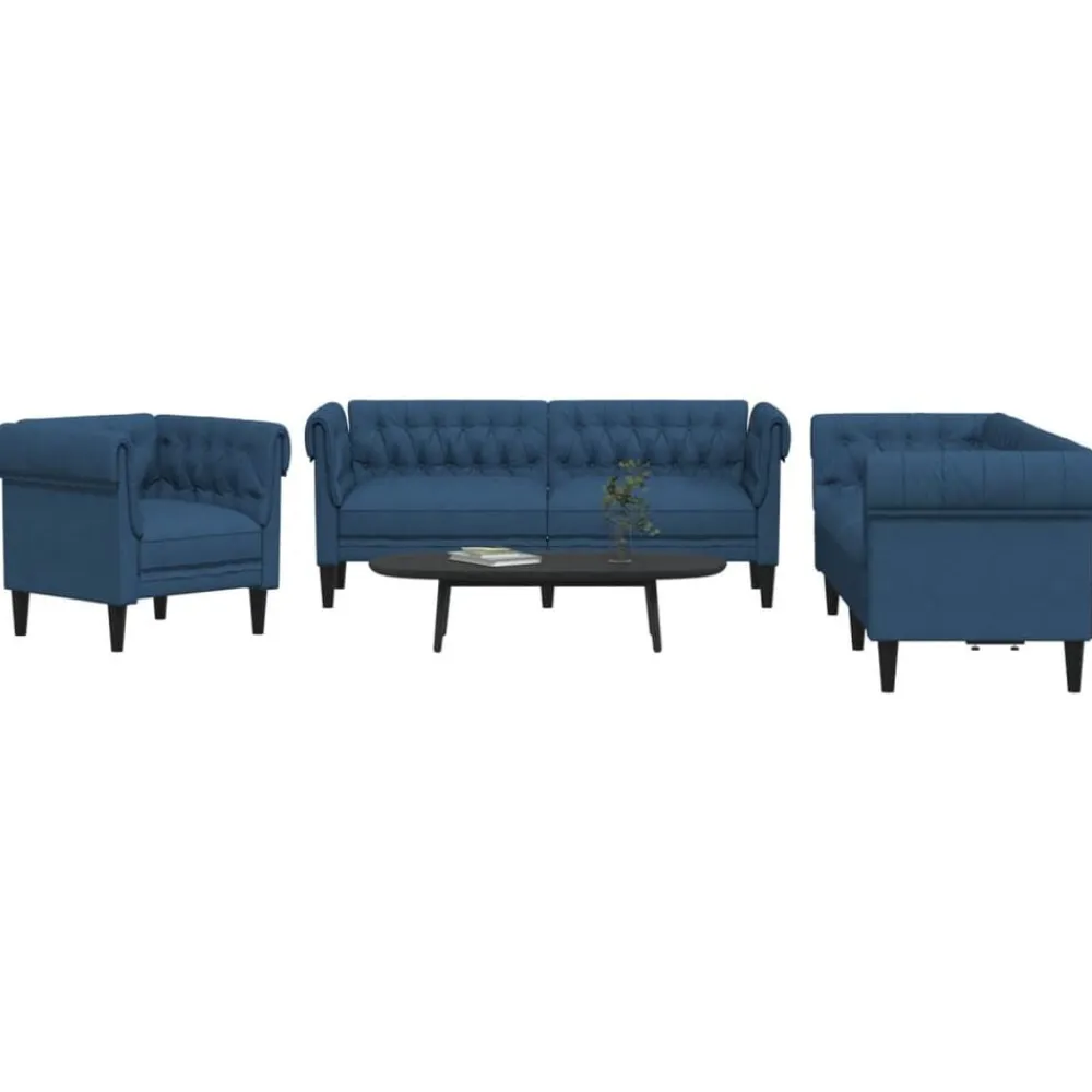 Banken*vidaXL 3-delige Loungeset stof Blauw