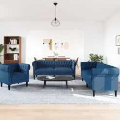 Banken*vidaXL 3-delige Loungeset stof Blauw