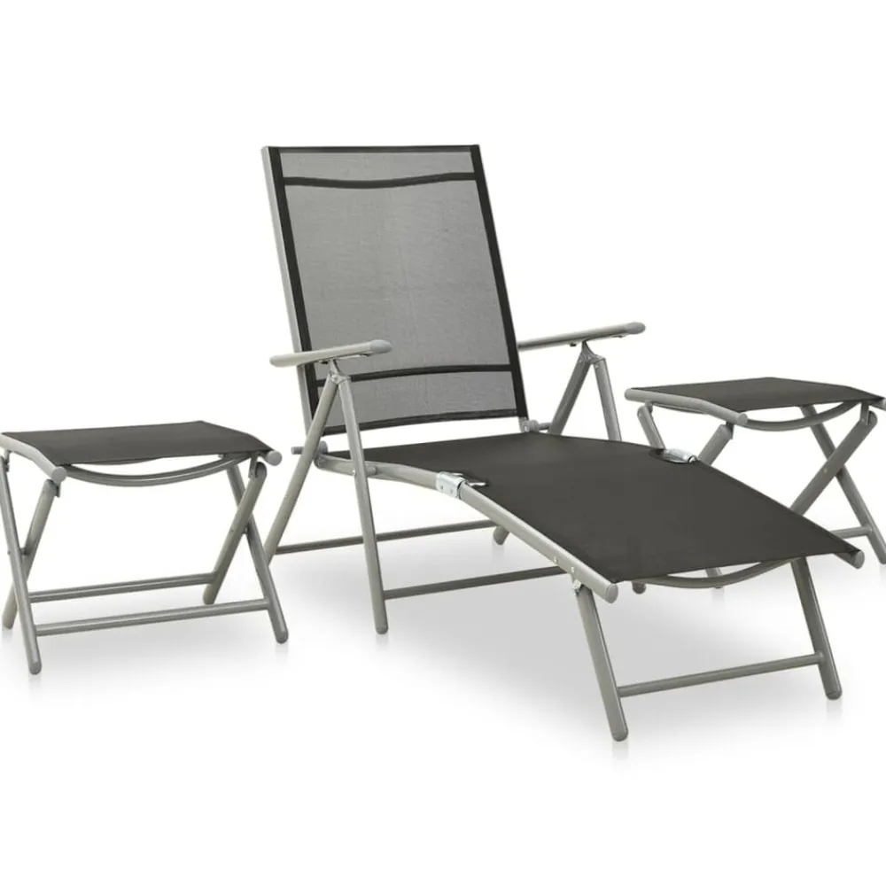 Tuinmeubelen*vidaXL 3-delige Loungeset textileen en aluminium kleurig Zilver