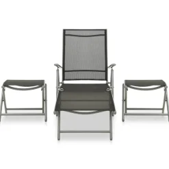Tuinmeubelen*vidaXL 3-delige Loungeset textileen en aluminium kleurig Zilver