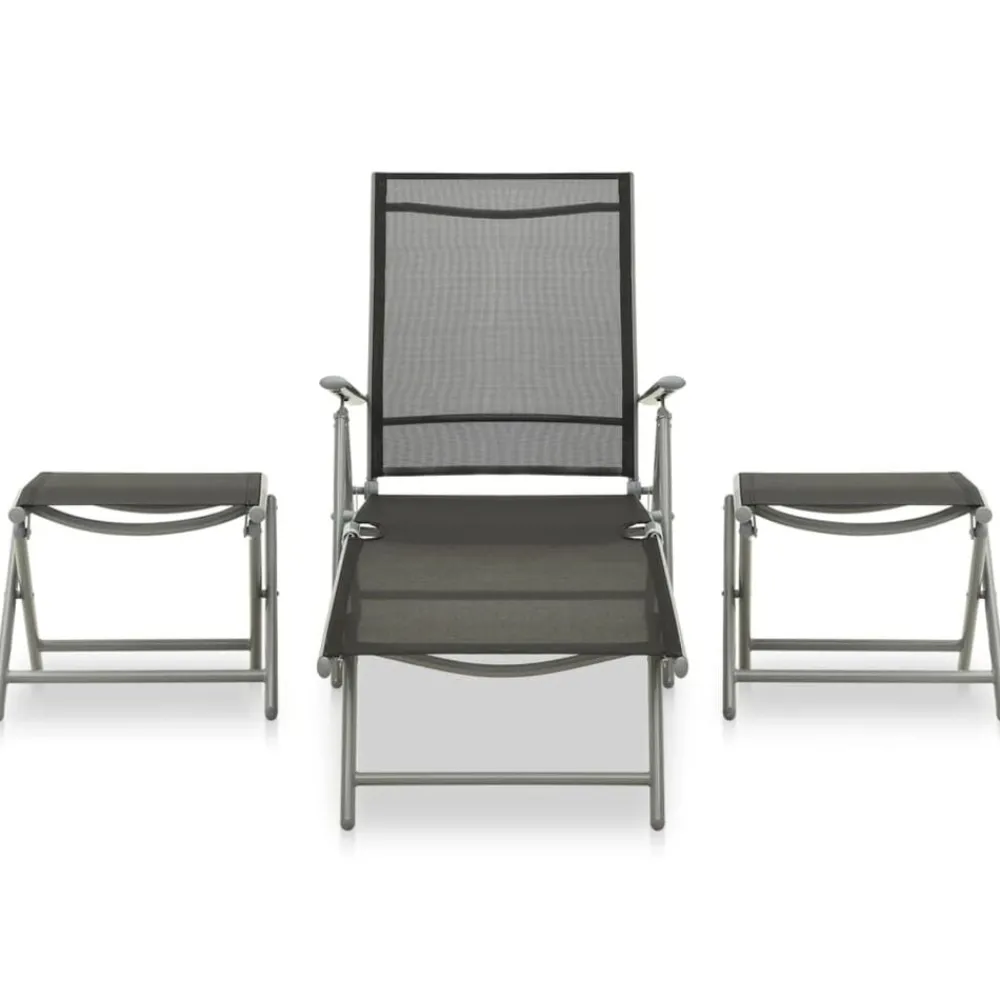 Tuinmeubelen*vidaXL 3-delige Loungeset textileen en aluminium kleurig Zilver