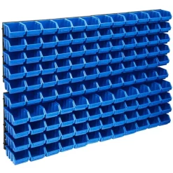Bouwbeslag*vidaXL 128-delige Opslagbakkenset met wandpanelen blauw en zwart