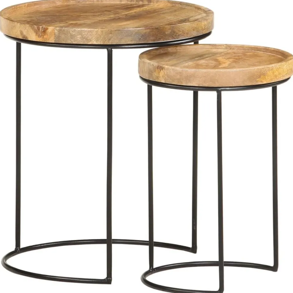 Tafels*vidaXL 2-delige Salontafelset massief mangohout en staal