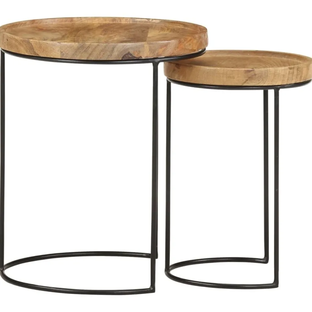 Tafels*vidaXL 2-delige Salontafelset massief mangohout en staal