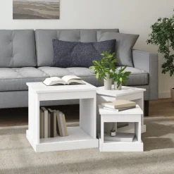 Tafels*vidaXL 3-delige Salontafelset bewerkt hout Wit