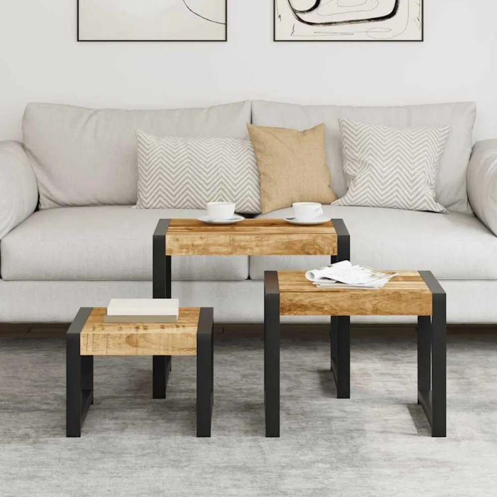 3-delige Tafeltjesset massief mangohout>vidaXL