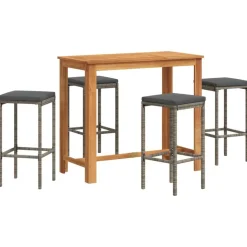 Tuinmeubelen*vidaXL 5-delige Tuinbarset massief acaciahout en poly rattan Grijs