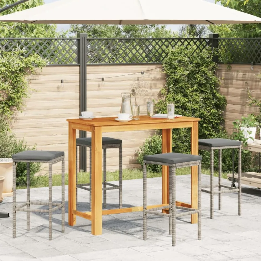 Tuinmeubelen*vidaXL 5-delige Tuinbarset massief acaciahout en poly rattan Grijs