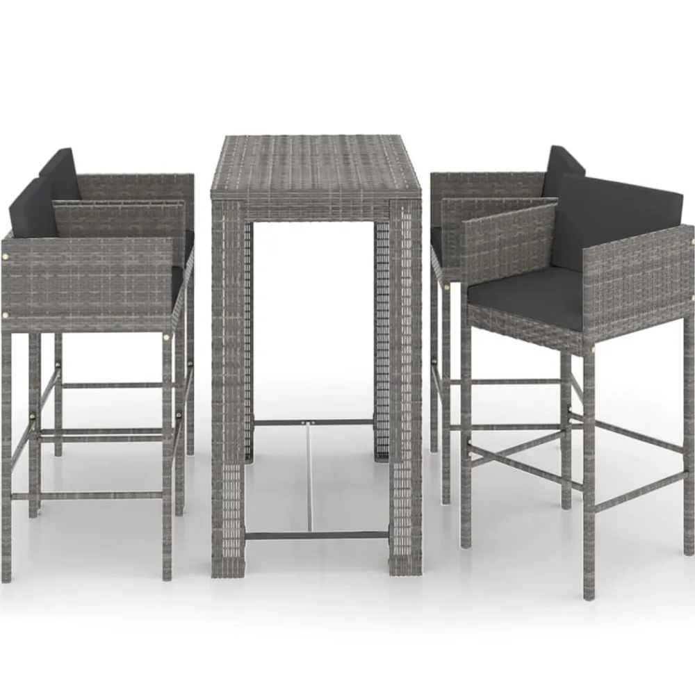 Tuinmeubelen*vidaXL 5-delige Tuinbarset met kussens poly rattan Grijs