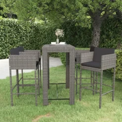 Tuinmeubelen*vidaXL 5-delige Tuinbarset met kussens poly rattan Grijs